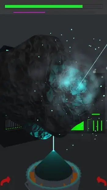 A gameplay screenshot of a cutting laser slicing into a rock